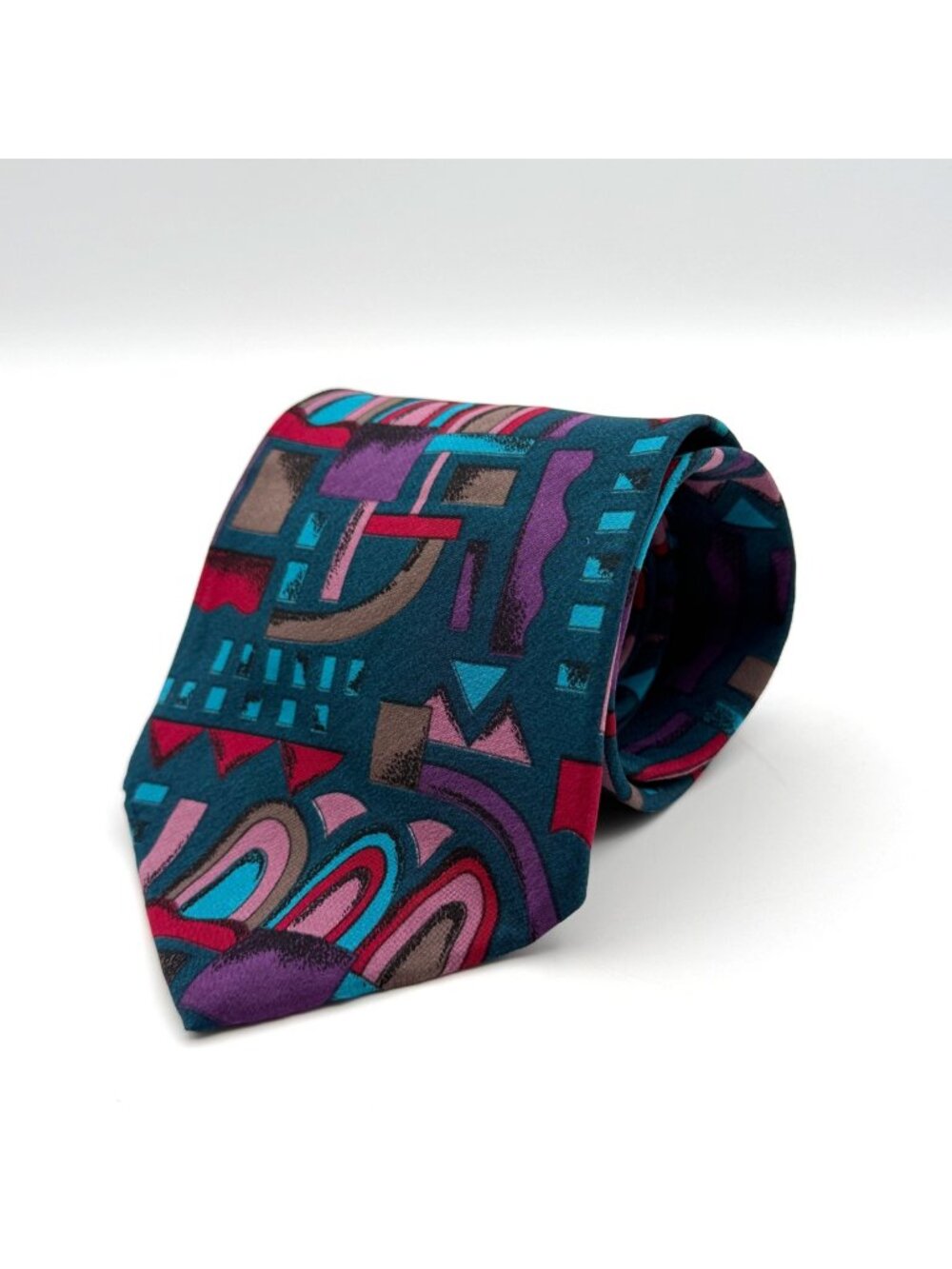 Vintage Halston Multicolor Abstract Print 100% Silk Tie 57.5" x 4"
